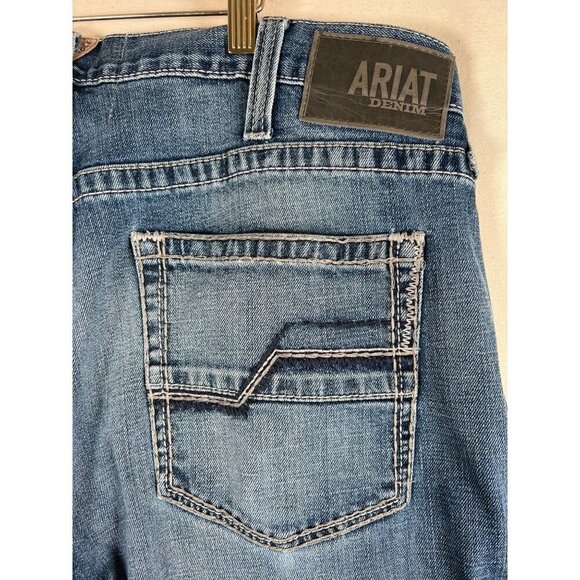 ARIAT M5 Mens Size 40W 34L Denim Blue Jean Slim Bootcut Thrash Distressed Grunge - Picture 4 of 16